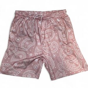 SUP Paisley Pink Drawstring Shorts for Men - Brand New